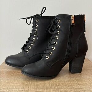 Black Lace-Up Ankle Boots